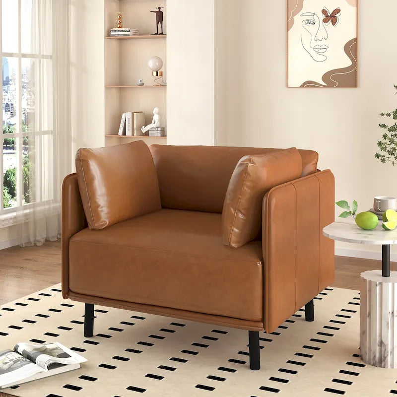 Brauner 39" Moderner Akzent-Loungesessel mit Metallbeinen