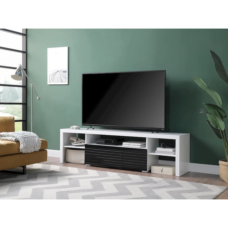 Weißer 75 Moderner TV-Ständer mit ausziehbarer Schublade und Ablage für 80-Zoll-Fernseher