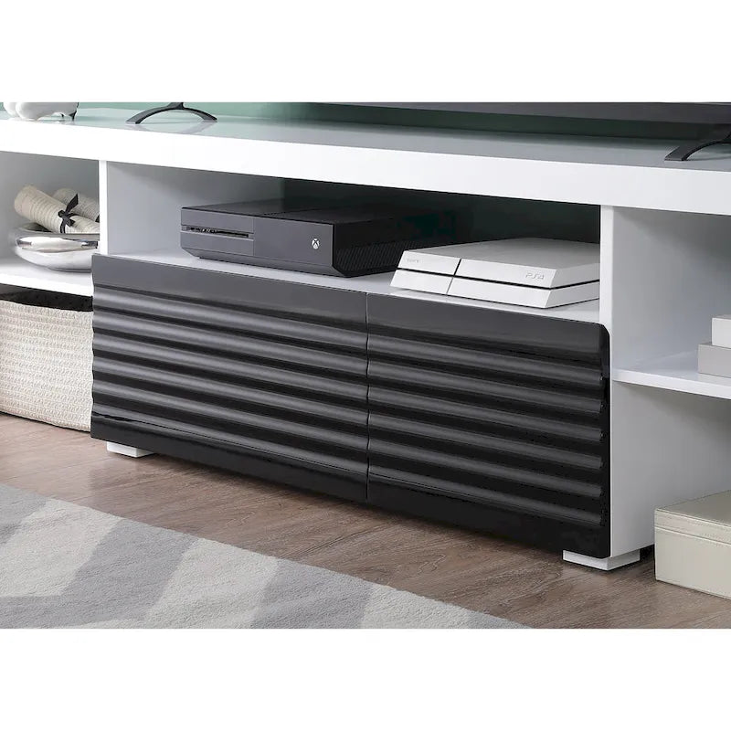 Weißer 75 Moderner TV-Ständer mit ausziehbarer Schublade und Ablage für 80-Zoll-Fernseher