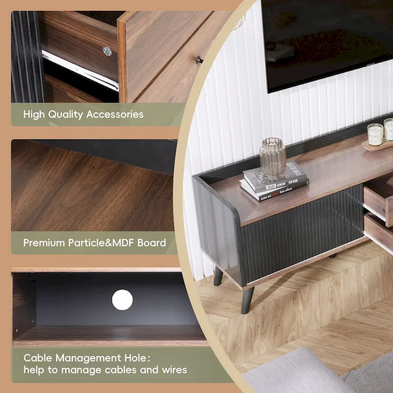 63 Mid Century TV-Ständer mit 2 Schränken und offenen Fächern, Entertainment Center für Fernseher bis 70 Zoll, TV-Konsole