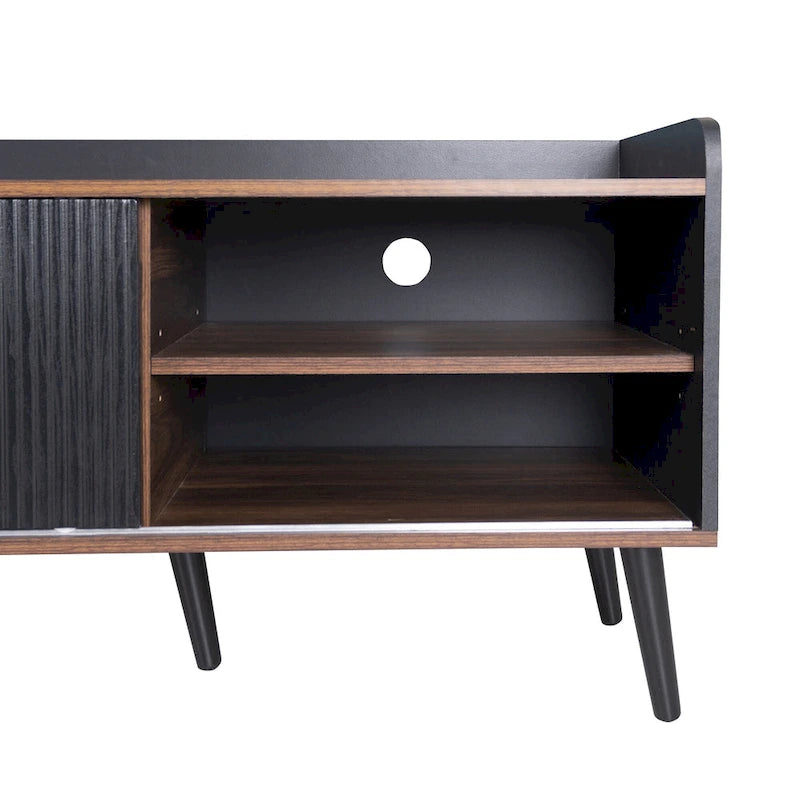 63 Mid Century TV-Ständer mit 2 Schränken und offenen Fächern, Entertainment Center für Fernseher bis 70 Zoll, TV-Konsole