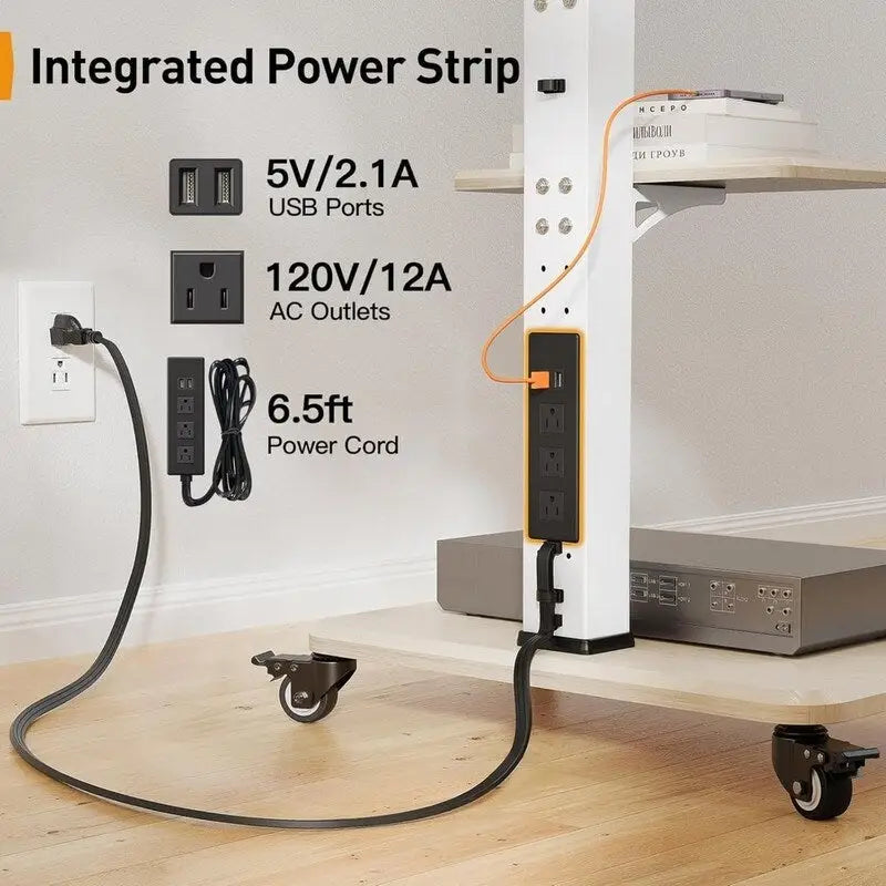 Mobiler TV-Ständer mit Steckdose, USB-Anschlüssen und Höhenverstellung