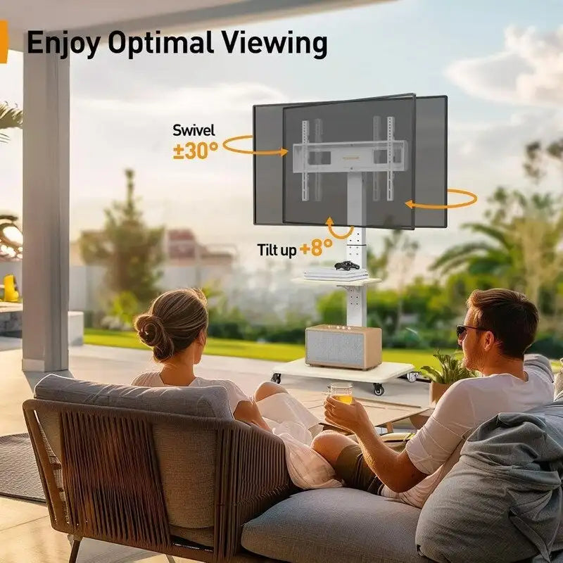 Mobiler TV-Ständer mit Steckdose, USB-Anschlüssen und Höhenverstellung