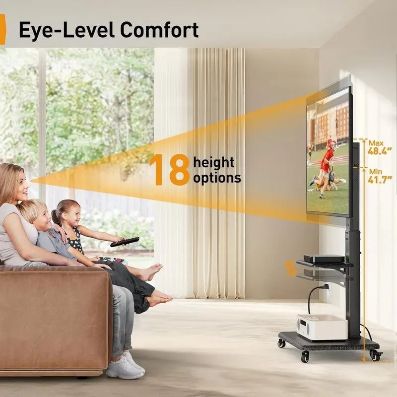 Mobiler TV-Ständer mit Steckdose, USB-Anschlüssen und Höhenverstellung