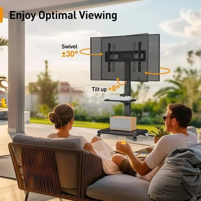 Mobiler TV-Ständer mit Steckdose, USB-Anschlüssen und Höhenverstellung