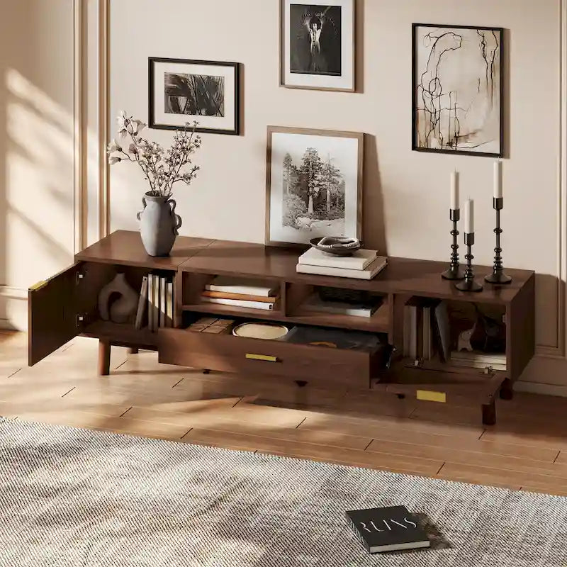 TV-Schrank aus Holz mit Rattan-Schubladen für Fernseher bis 75"
