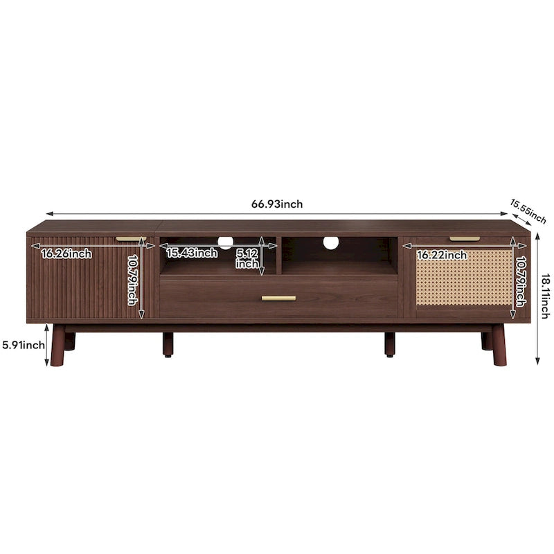 TV-Schrank aus Holz mit Rattan-Schubladen für Fernseher bis 75"