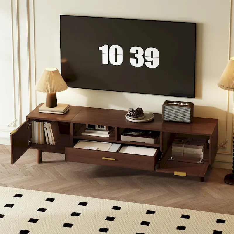 TV-Schrank aus Holz mit Rattan-Schubladen für Fernseher bis 75"