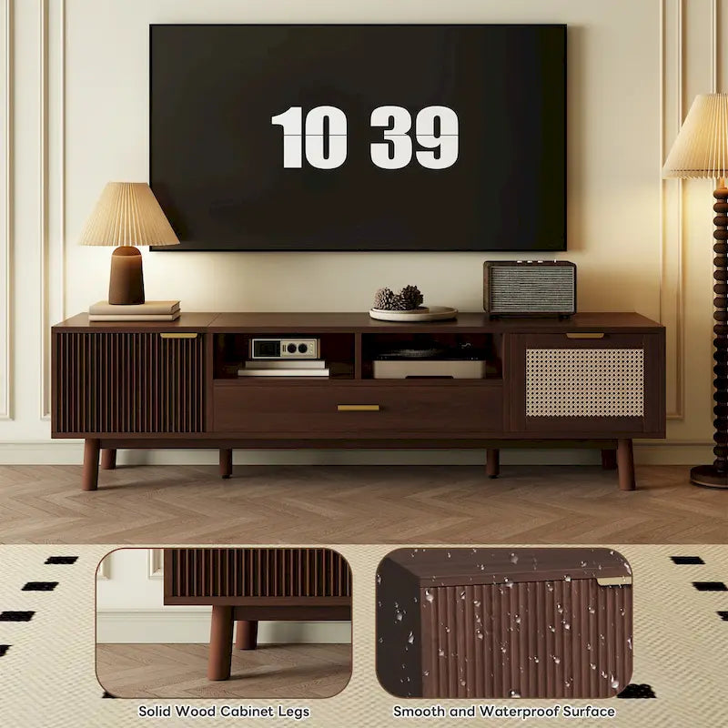 TV-Schrank aus Holz mit Rattan-Schubladen für Fernseher bis 75"