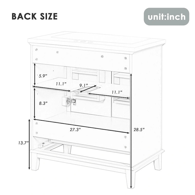 76 cm Badezimmer-Waschtischunterschrank mit Türen, Schubladen und verstellbarem Einlegeboden