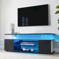Schwarzer 51-Zoll-TV-Ständer mit LED und offenem Stauraum für 70-Zoll-Fernseher