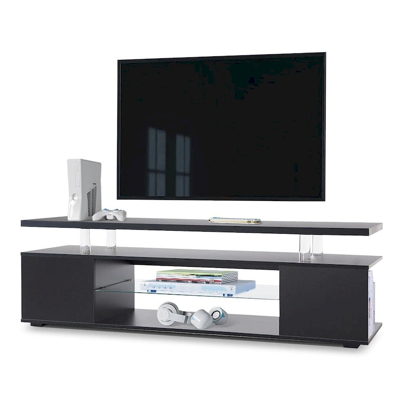 Schwarzer 51-Zoll-TV-Ständer mit LED und offenem Stauraum für 70-Zoll-Fernseher