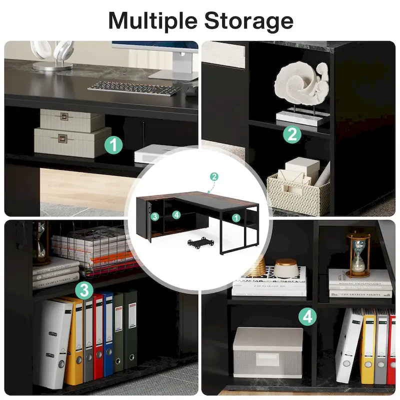 180 cm Chefschreibtisch, L-förmiger Schreibtisch mit Schrank und Regalen für das Home Office