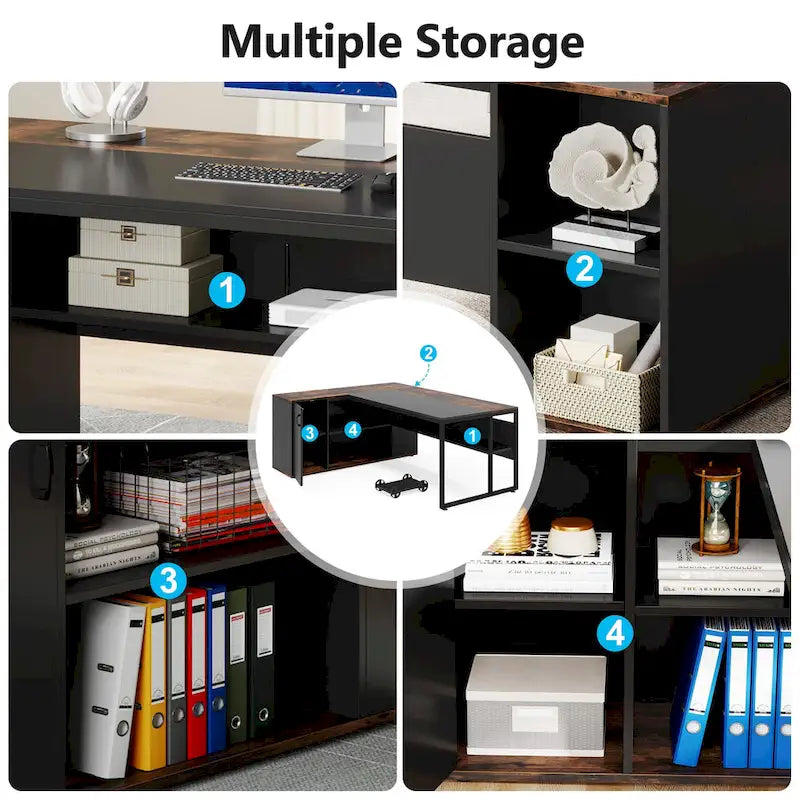 180 cm Chefschreibtisch, L-förmiger Schreibtisch mit Schrank und Regalen für das Home Office