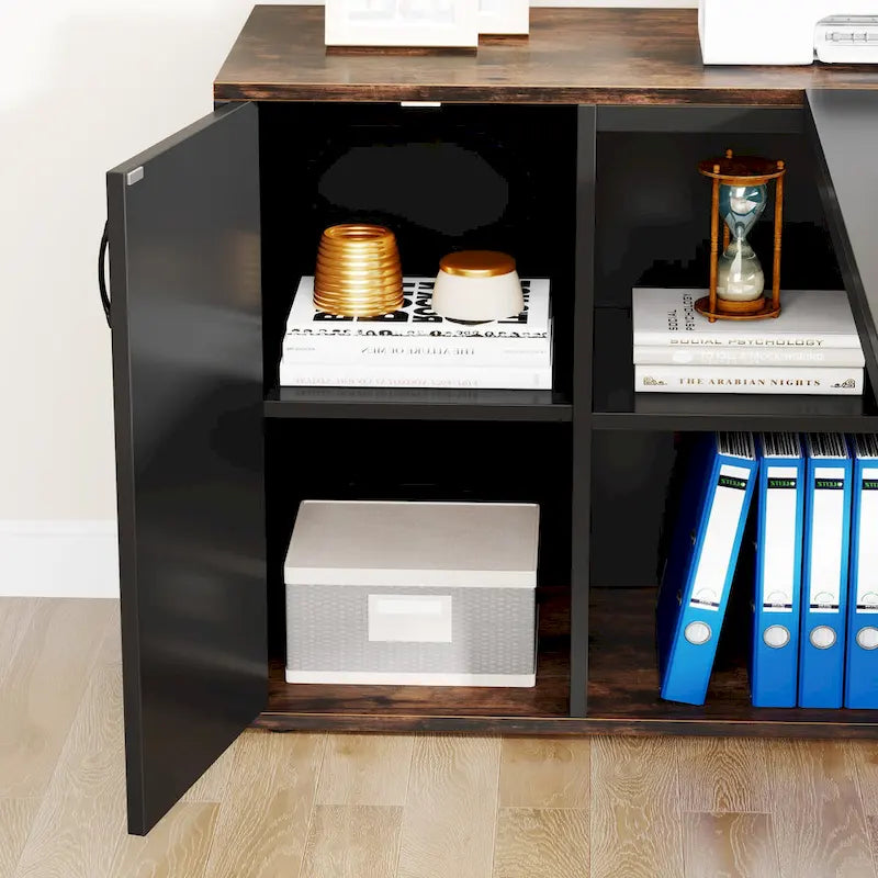 180 cm Chefschreibtisch, L-förmiger Schreibtisch mit Schrank und Regalen für das Home Office