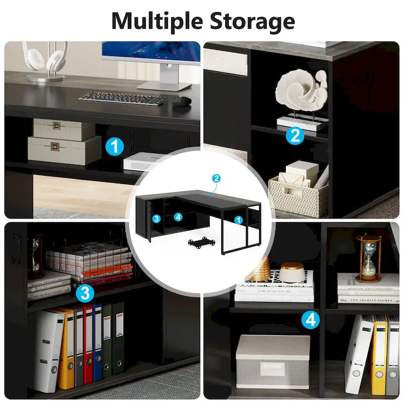 180 cm Chefschreibtisch, L-förmiger Schreibtisch mit Schrank und Regalen für das Home Office