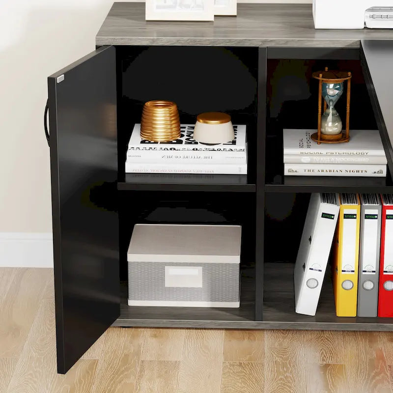 180 cm Chefschreibtisch, L-förmiger Schreibtisch mit Schrank und Regalen für das Home Office