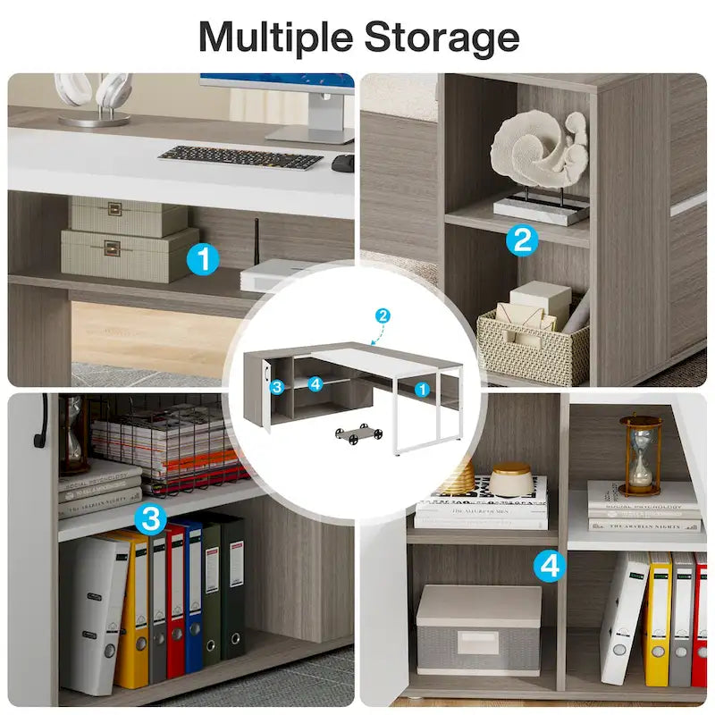 180 cm Chefschreibtisch, L-förmiger Schreibtisch mit Schrank und Regalen für das Home Office