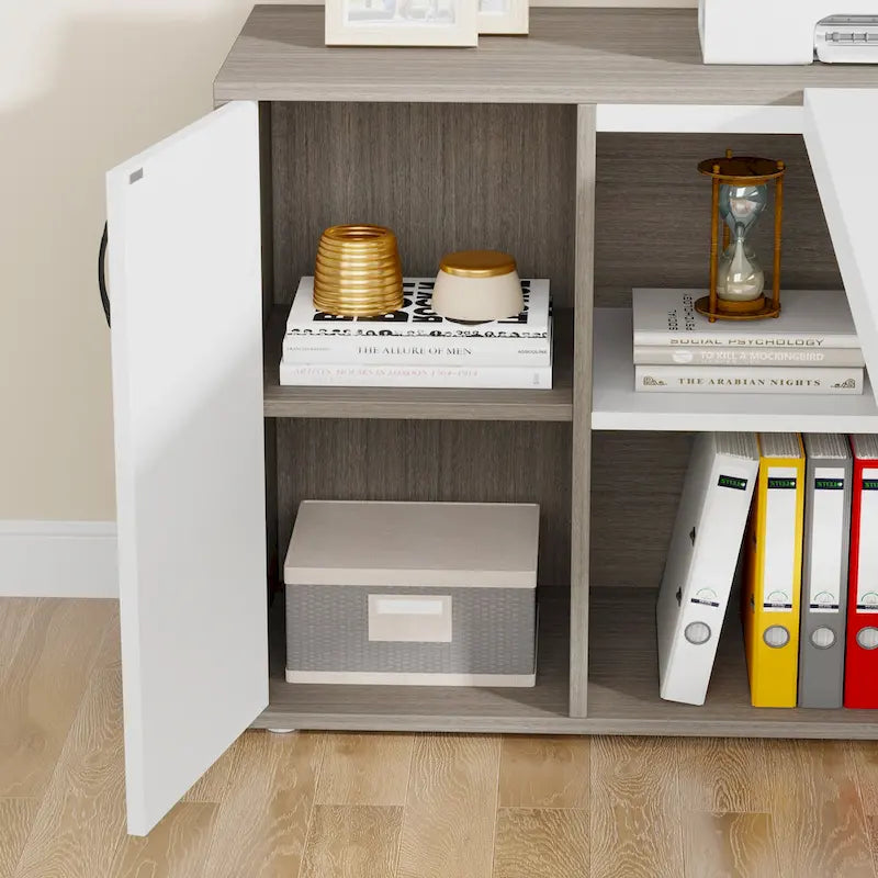 180 cm Chefschreibtisch, L-förmiger Schreibtisch mit Schrank und Regalen für das Home Office