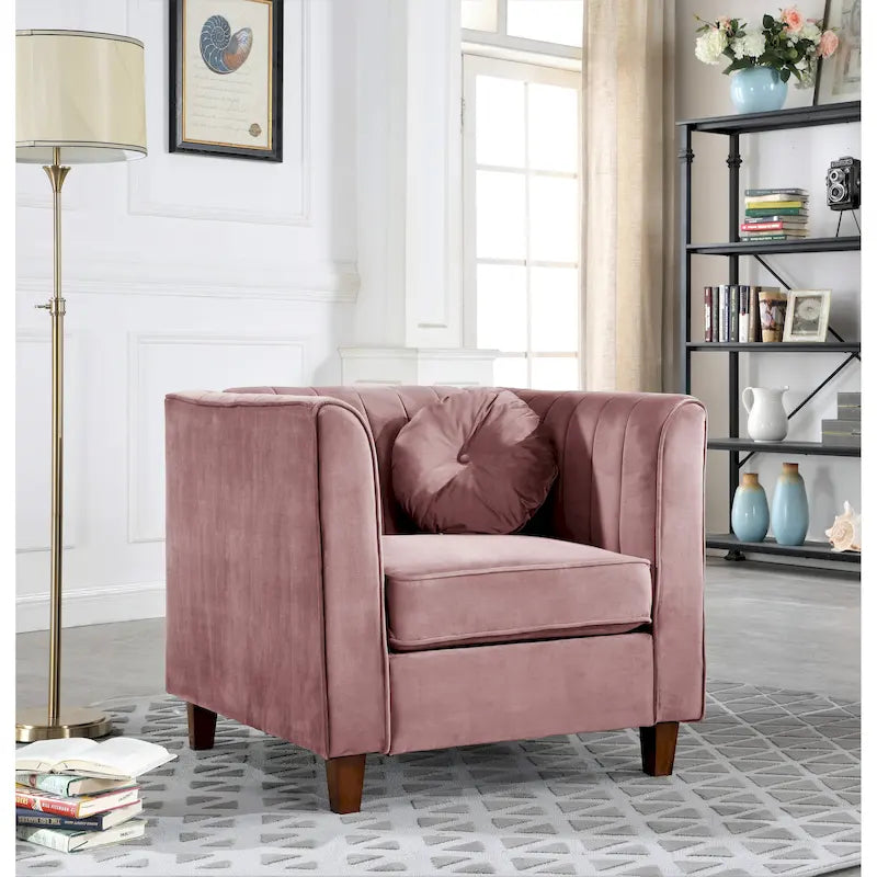 Chesterfield Samt-Sessel mit Nackenrollen