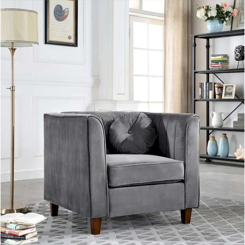 Chesterfield Samt-Sessel mit Nackenrollen