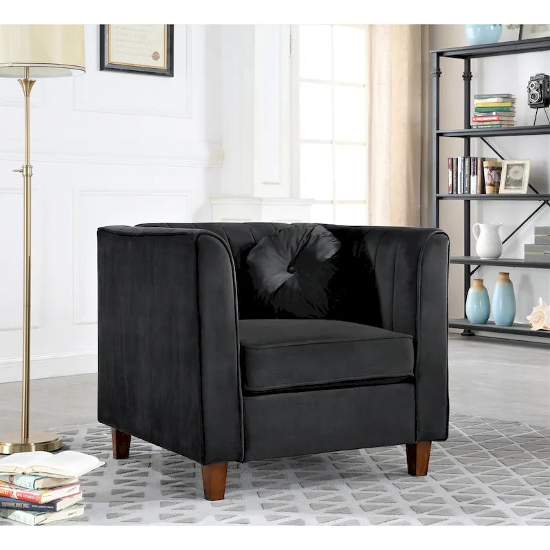 Chesterfield Samt-Sessel mit Nackenrollen