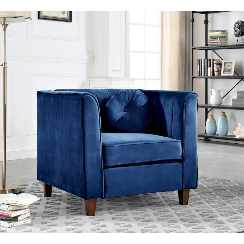 Chesterfield Samt-Sessel mit Nackenrollen