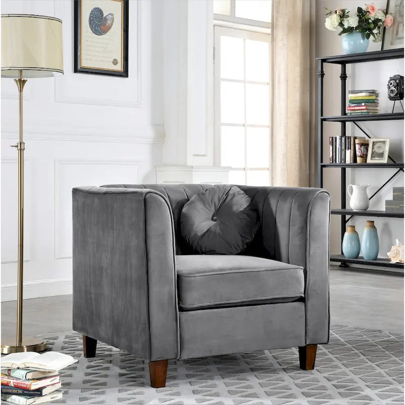 Chesterfield Samt-Sessel mit Nackenrollen