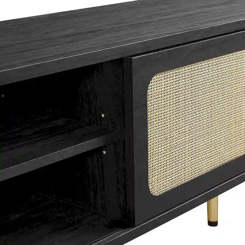 60 Zoll Rattan-Geflecht TV-Ständer mit Schiebetüren