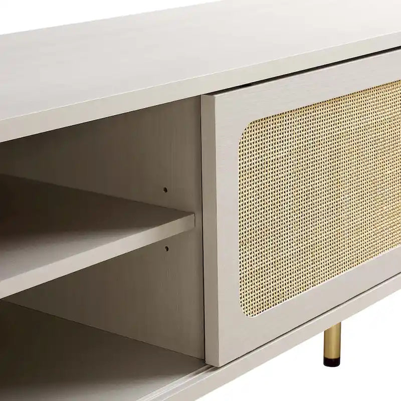 60 Zoll Rattan-Geflecht TV-Ständer mit Schiebetüren