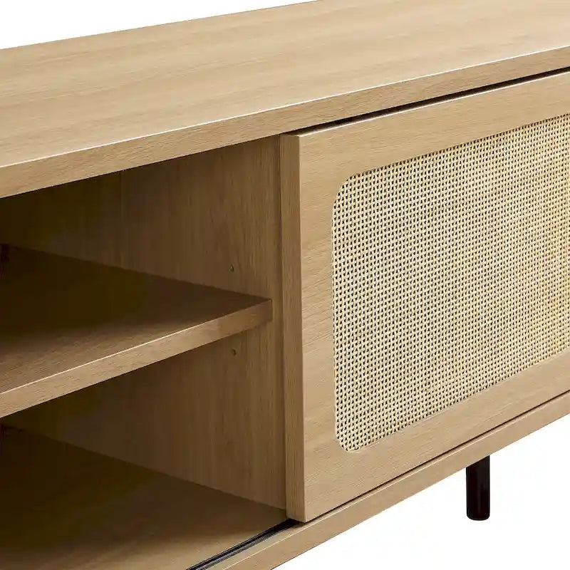 60 Zoll Rattan-Geflecht TV-Ständer mit Schiebetüren