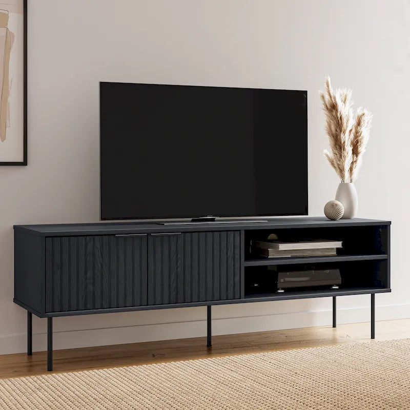 59" Schwarzes, geriffeltes TV-Möbel für Fernseher bis 75"