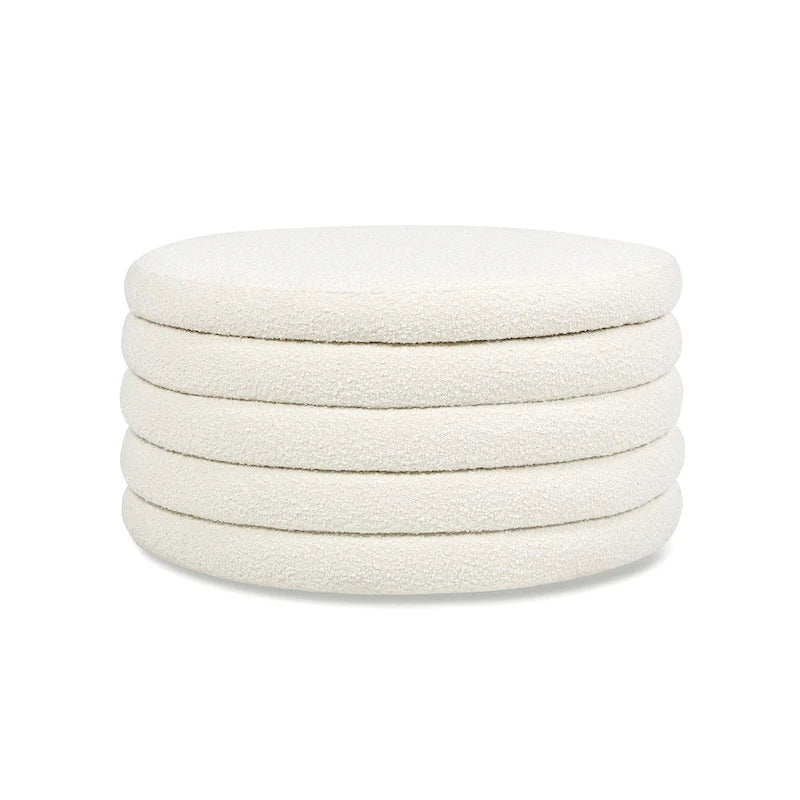 36" runder Bouclé-Sherpa-gepolsterter Aufbewahrungs-Couchtisch-Ottomane