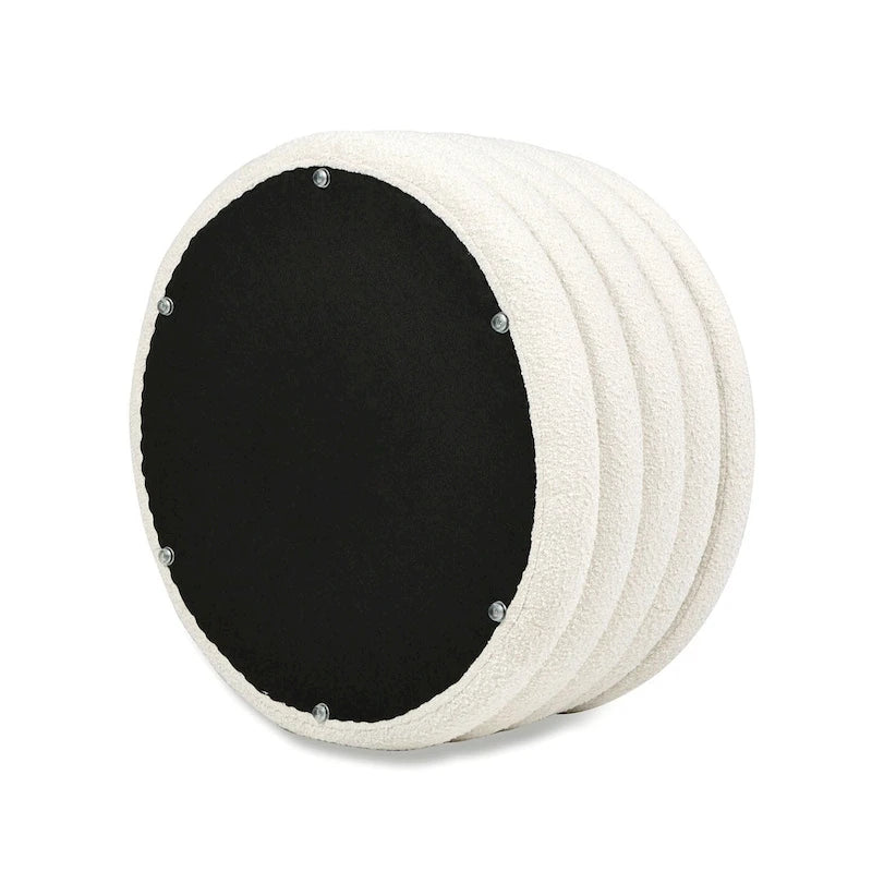 36" runder Bouclé-Sherpa-gepolsterter Aufbewahrungs-Couchtisch-Ottomane