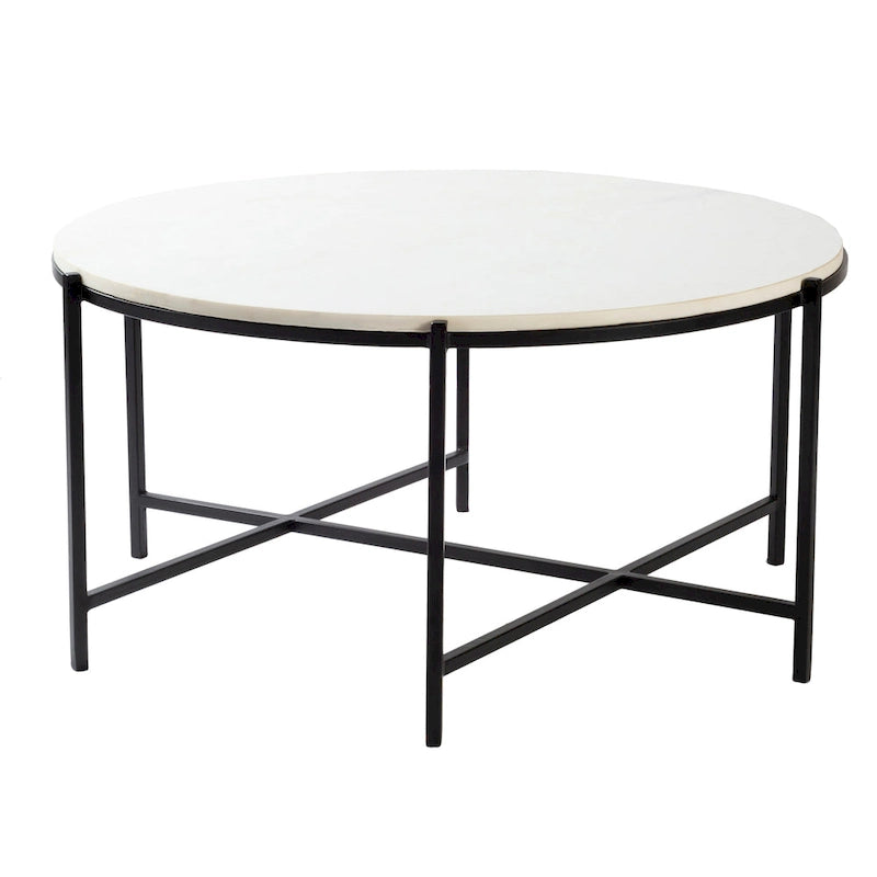 Moderner handgefertigter Couchtisch aus Marmor und mattem Metall