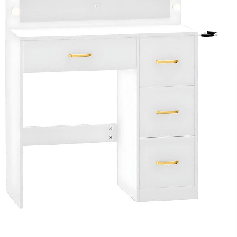 35,4" Schminktisch mit Spiegel, Hocker und Glühbirnen