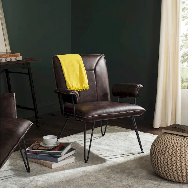 SAFAVIEH Idamae Mid-Century Modern Faux Leather Arm Chair - 29Wx28Dx33H