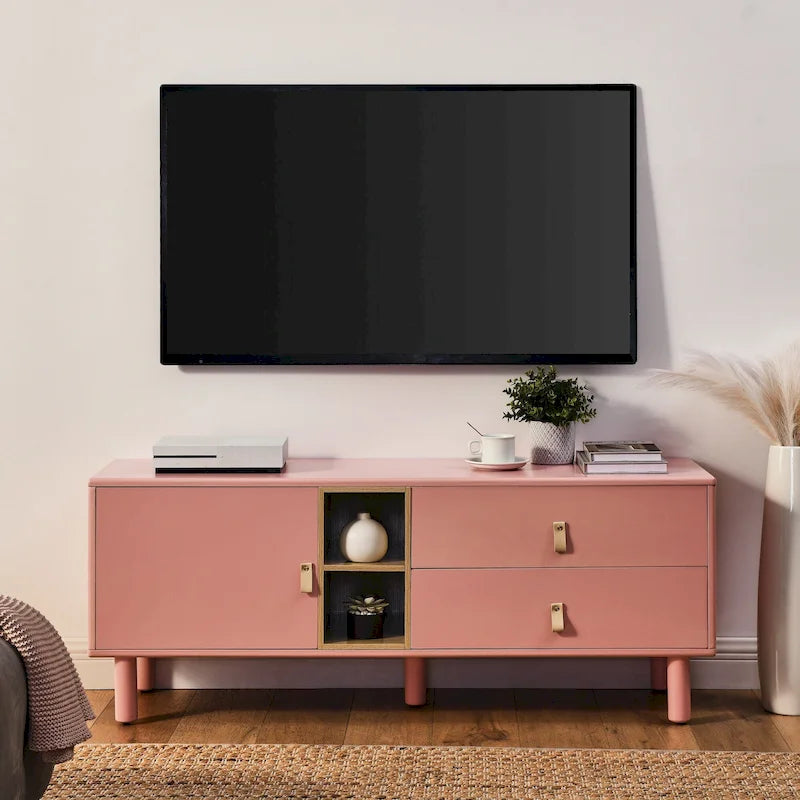 TV-Schrank mit Schublade, Tür und Ledergriff