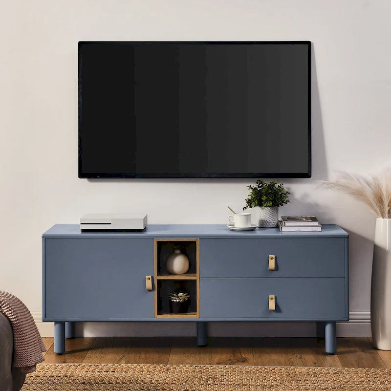 TV-Schrank mit Schublade, Tür und Ledergriff