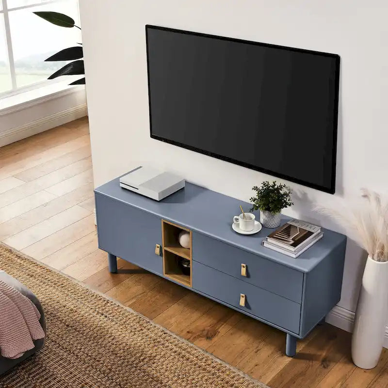 TV-Schrank mit Schublade, Tür und Ledergriff