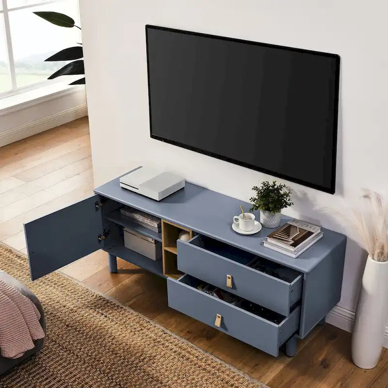 TV-Schrank mit Schublade, Tür und Ledergriff