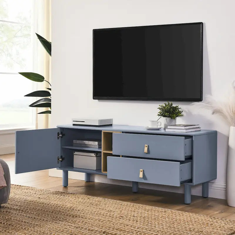 TV-Schrank mit Schublade, Tür und Ledergriff