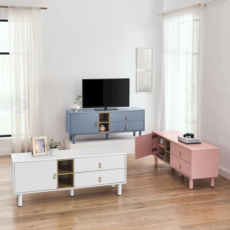 TV-Schrank mit Schublade, Tür und Ledergriff