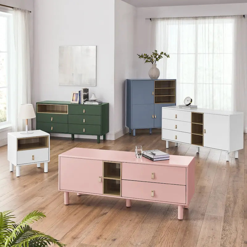 TV-Schrank mit Schublade, Tür und Ledergriff