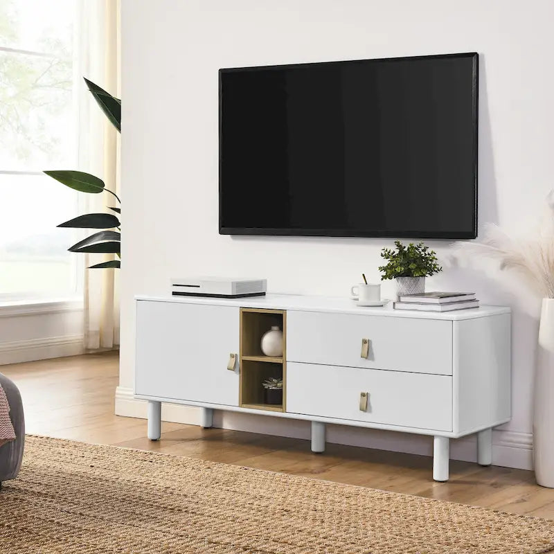 TV-Schrank mit Schublade, Tür und Ledergriff
