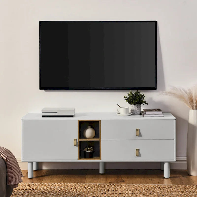 TV-Schrank mit Schublade, Tür und Ledergriff