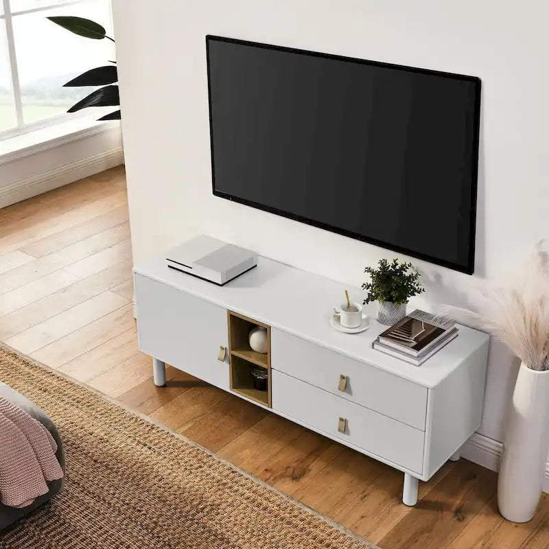TV-Schrank mit Schublade, Tür und Ledergriff