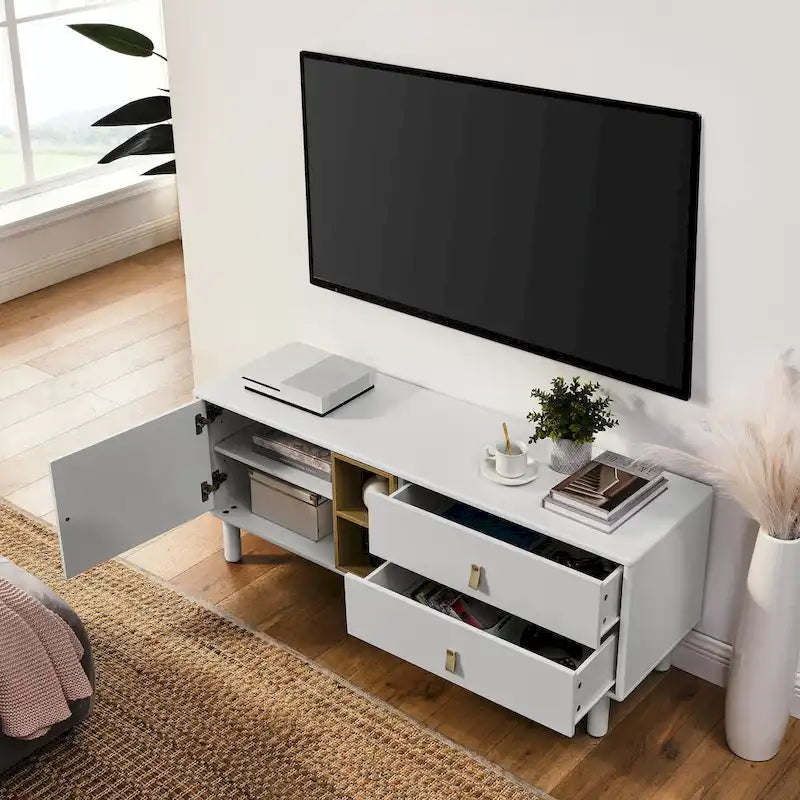 TV-Schrank mit Schublade, Tür und Ledergriff