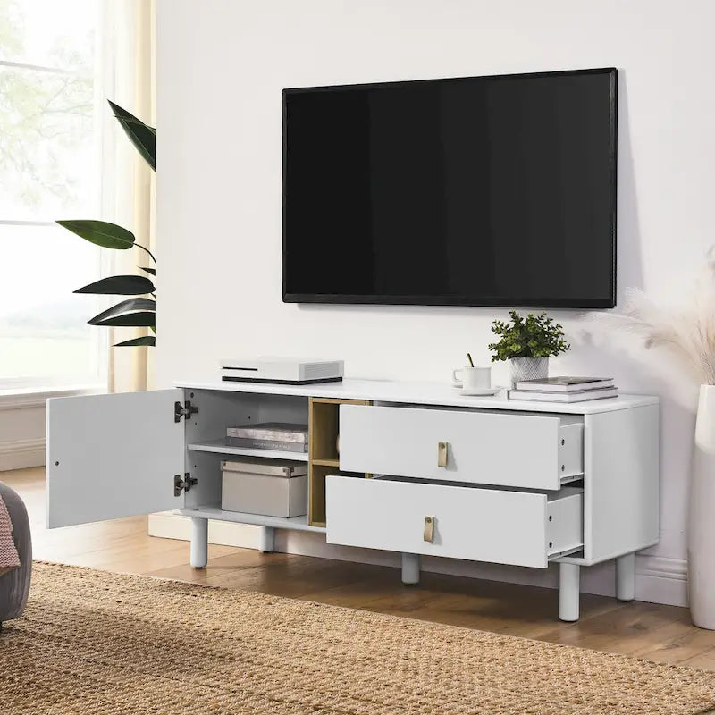 TV-Schrank mit Schublade, Tür und Ledergriff