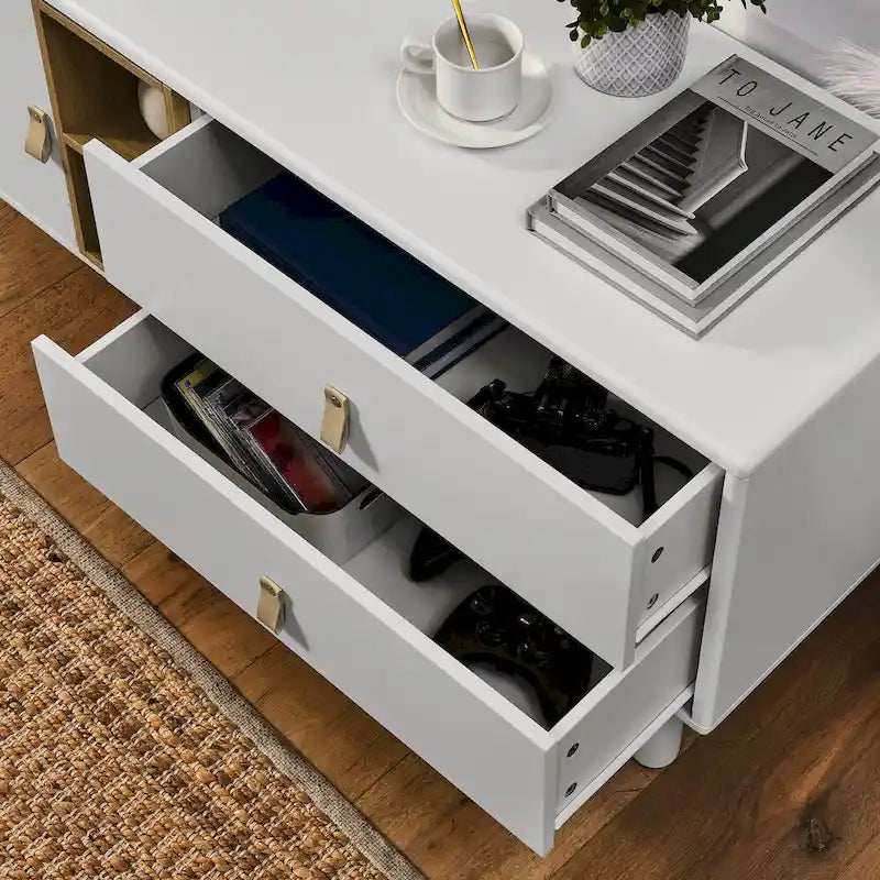 TV-Schrank mit Schublade, Tür und Ledergriff